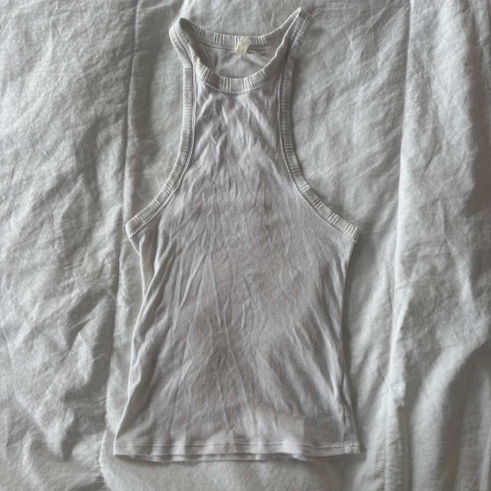 Free People White Fitted Ribbed High Neck Tank Top